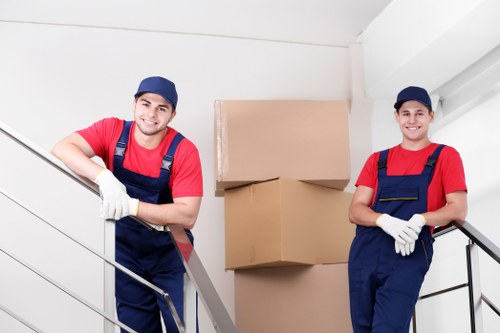 House removal team preparing a move in Belsize Park residential street