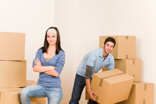 Packed boxes and business items ready for transport during a relocation